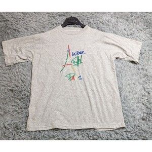 Vintage Paris France Tshirt Adult Large La Tour EIFFEL Embroidered Teal ROBBLER‎